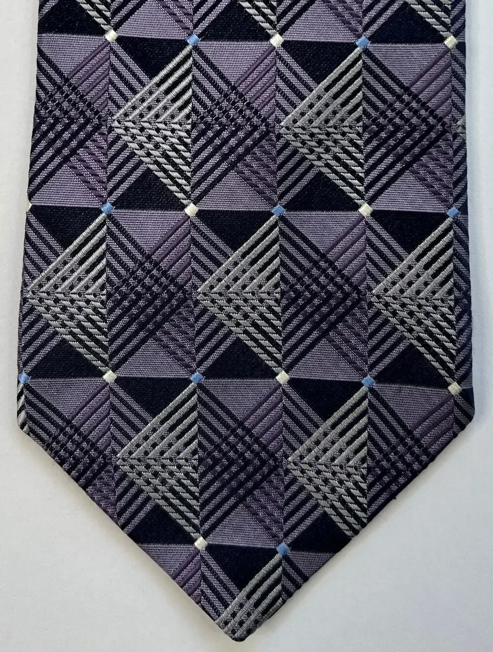 Murano Purple Geometric Plaid Silk Tie USA Made Classic Width Necktie